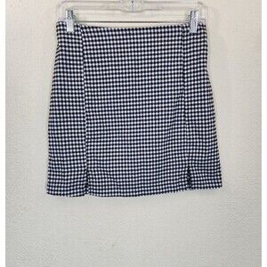 Love on a Hanger Mini Skirt Size 9 Black White Gingham Check Slit Stretch Junior